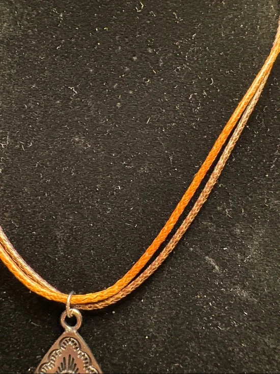 Handcrafted Teardrop Pendant Necklace Turquoise Accent on a Brown leather cord - Picture 4 of 4